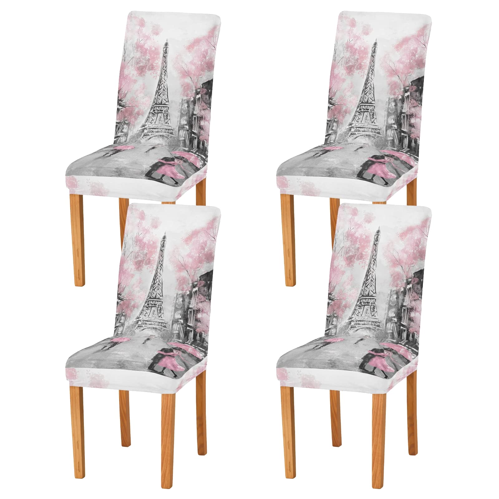 Elegant Pink Paris Tower Dining Chair Covers - Washable & Removable Slipcovers for Home, Restaurant, Hotel - Perfect for Weddings, Banquets & Ceremonies (2-Pack) - Protect & Decorate Your Chairs in Style
