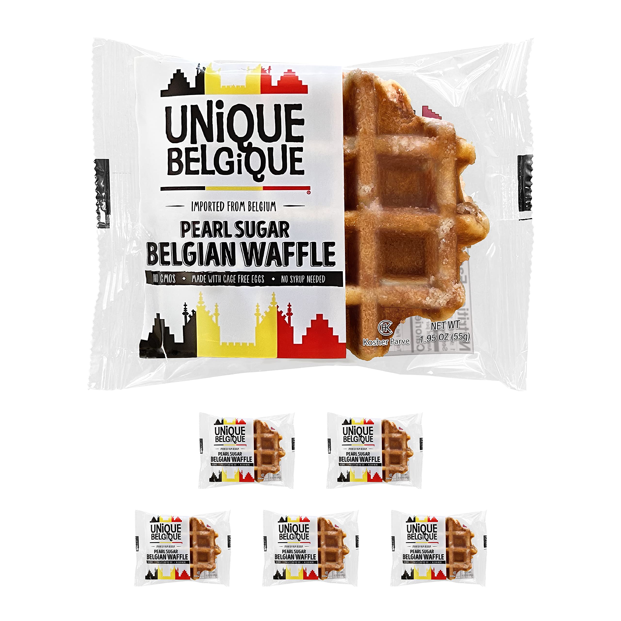 Authentic Belgian Pearl Sugar Waffles - Imported Traditional Recipe (6 Pack, 55g Each) | Perfect for Breakfast, Brunch & Dessert