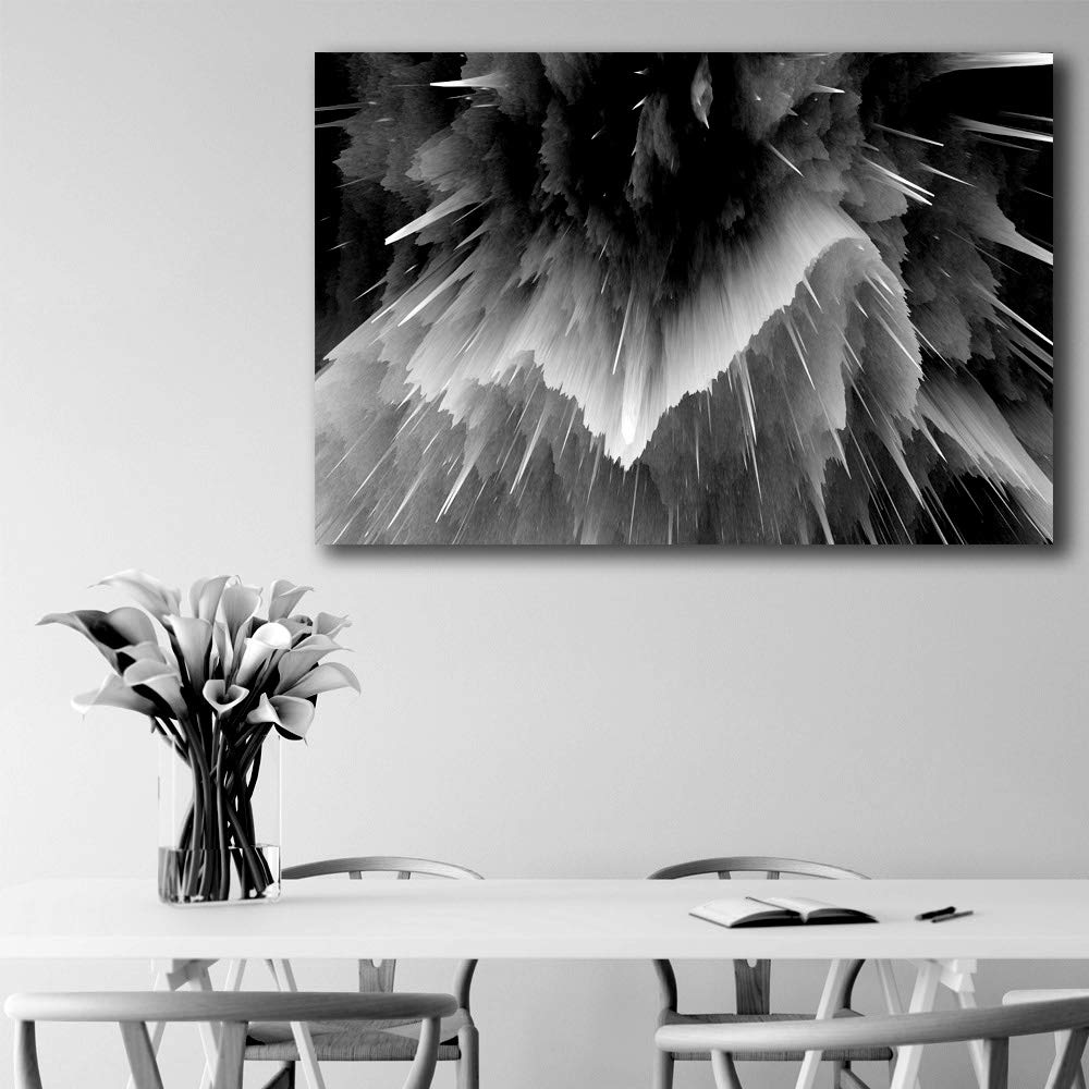 Black and White Energy Wave Canvas Wall Art - 32x48 Inch Framed Painting for Modern Home & Office Decor | Bedroom, Living Room, Dorm Wall Decor | Ready to Hang
