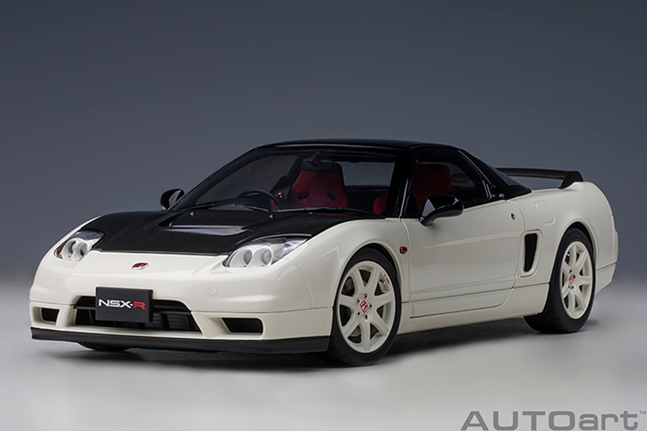 AUTOart 1:18 Scale Honda NSX R (NA2) Diecast Model Car with Carbon Fiber Hood - Championship White - Perfect for Collectors Display & Racing Enthusiasts