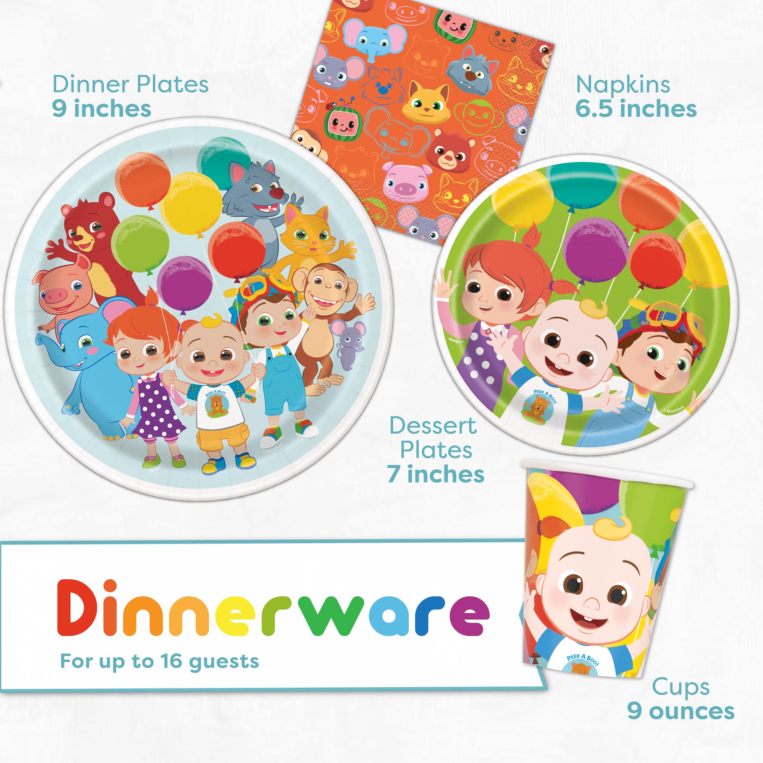 Cocomelon Birthday Party Supplies Set - 16-Piece Decorations Kit with Banner, Table Cover, Plates, Napkins, Cups & Stickers | Perfect for Kids' Birthday Parties, Baby Showers & Themed Events