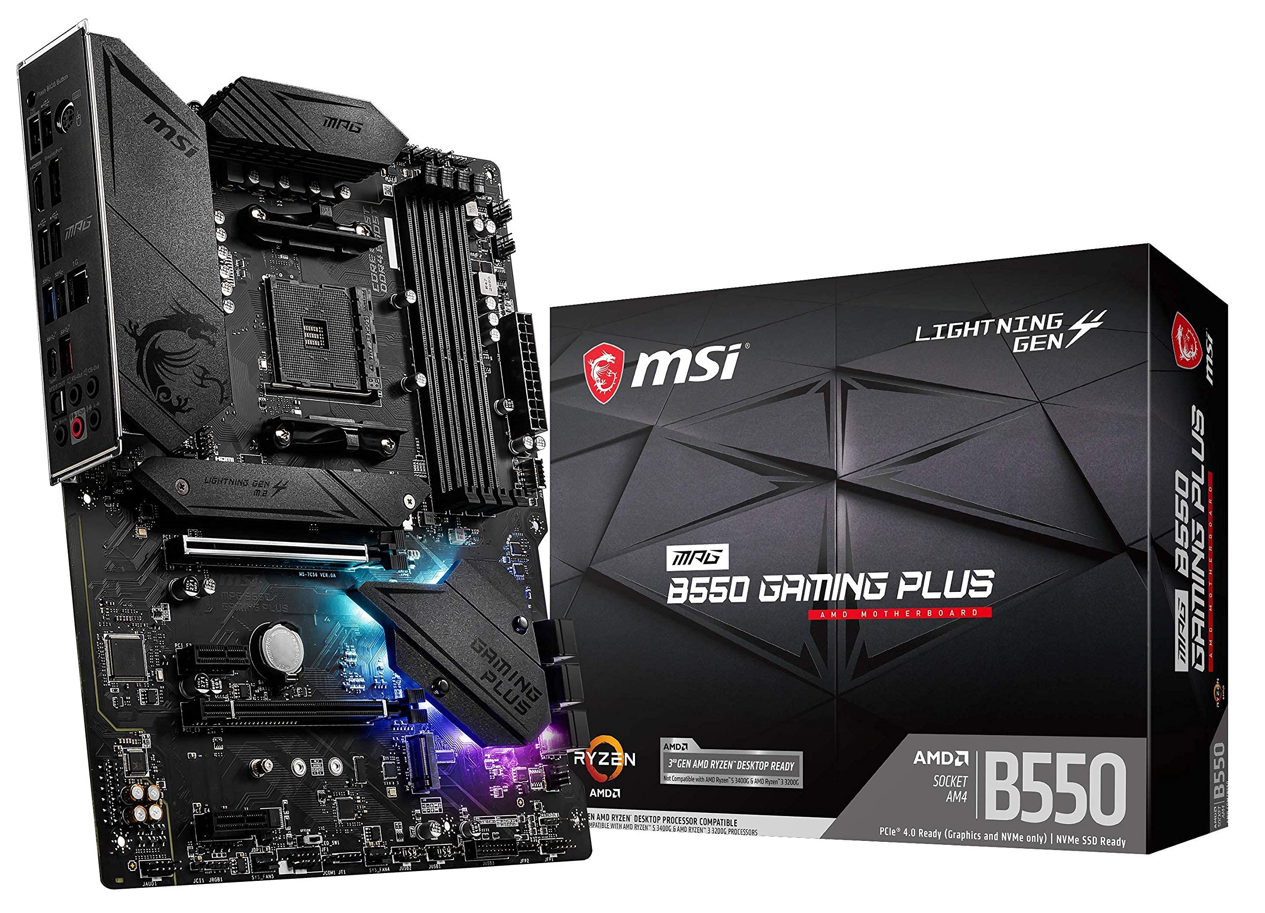 MSI MPG B550 Gaming Plus Motherboard - AMD AM4, DDR4, PCIe 4.0, SATA 6Gb/s, Dual M.2, USB 3.2 Gen 2, HDMI/DP, ATX (Renewed) - Perfect for Gaming PC Builds & High-Performance Workstations