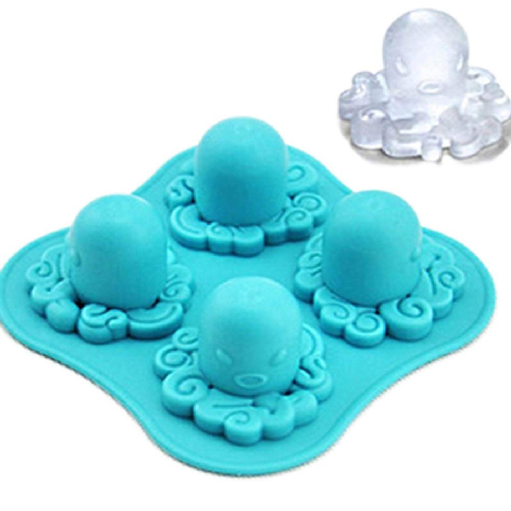 Blue Silicone Ice Cube Tray with 4 Octopus Grids - Reusable Freezer Mold for Cocktails, Lemonade & DIY Crafts - Perfect for Parties, Home Bars & Kids' Snacks
