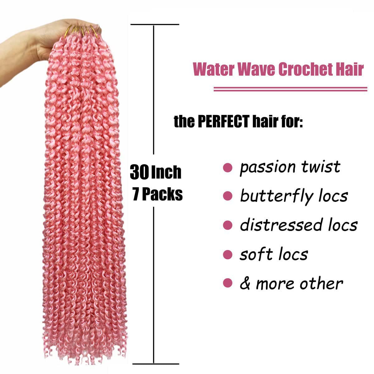30 Inch Passion Twist Hair - 7 Packs Pink Water Wave Crochet Braiding Hair for Black Women | Synthetic Hair Extensions for Protective Styles, Box Braids & Natural Hairstyles