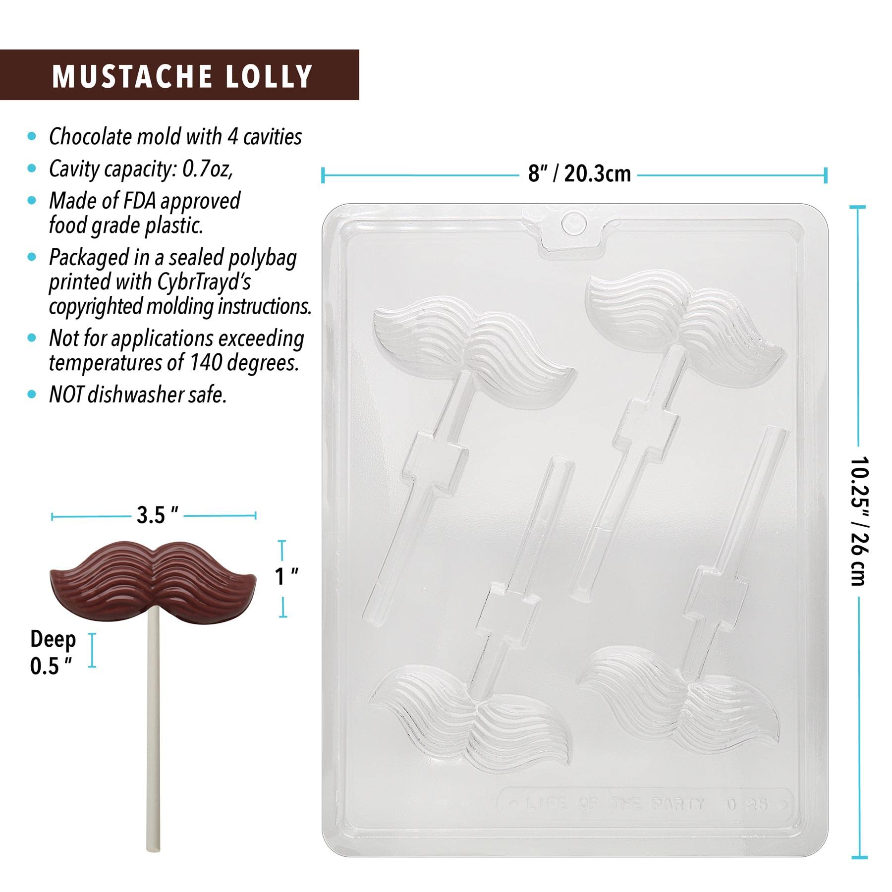 Mustache Lollipop Chocolate Candy Mold - Silicone Baking Mold for DIY Candy, Cake Decorating & Party Favors - Perfect for Birthday Parties, Baby Showers & Themed Events