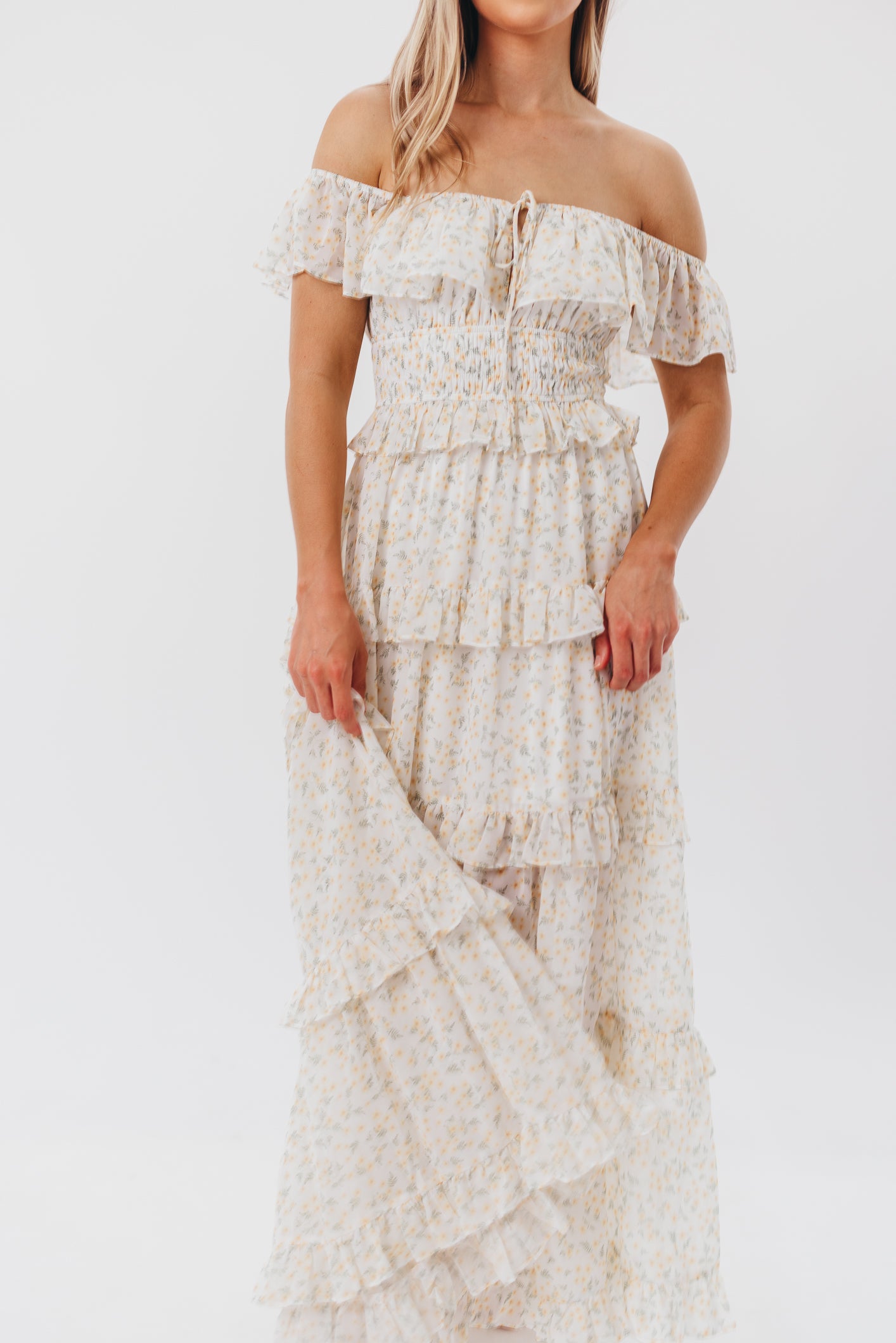 Astrid Ruffle Detail Maxi Dress - Yellow Floral Maternity Dress for Pregnancy | Bump Friendly, Comfortable & Stylish for Baby Showers, Maternity Photos & Summer Occasions