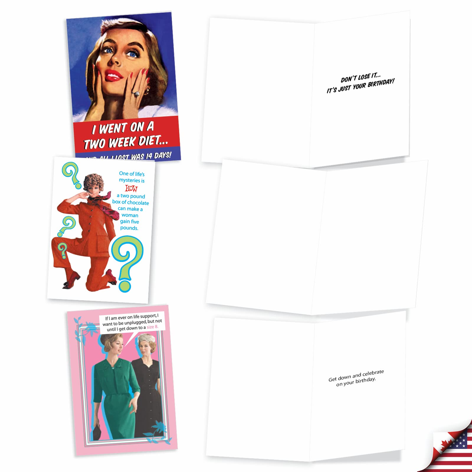 NobleWorks - 10 Funny Birthday Cards for Adults - Retro Humorous Greeting Card Set - Bulk Boxed Notecards (A1249) - Perfect for Office Gifts, Party Favors & Milestone Celebrations