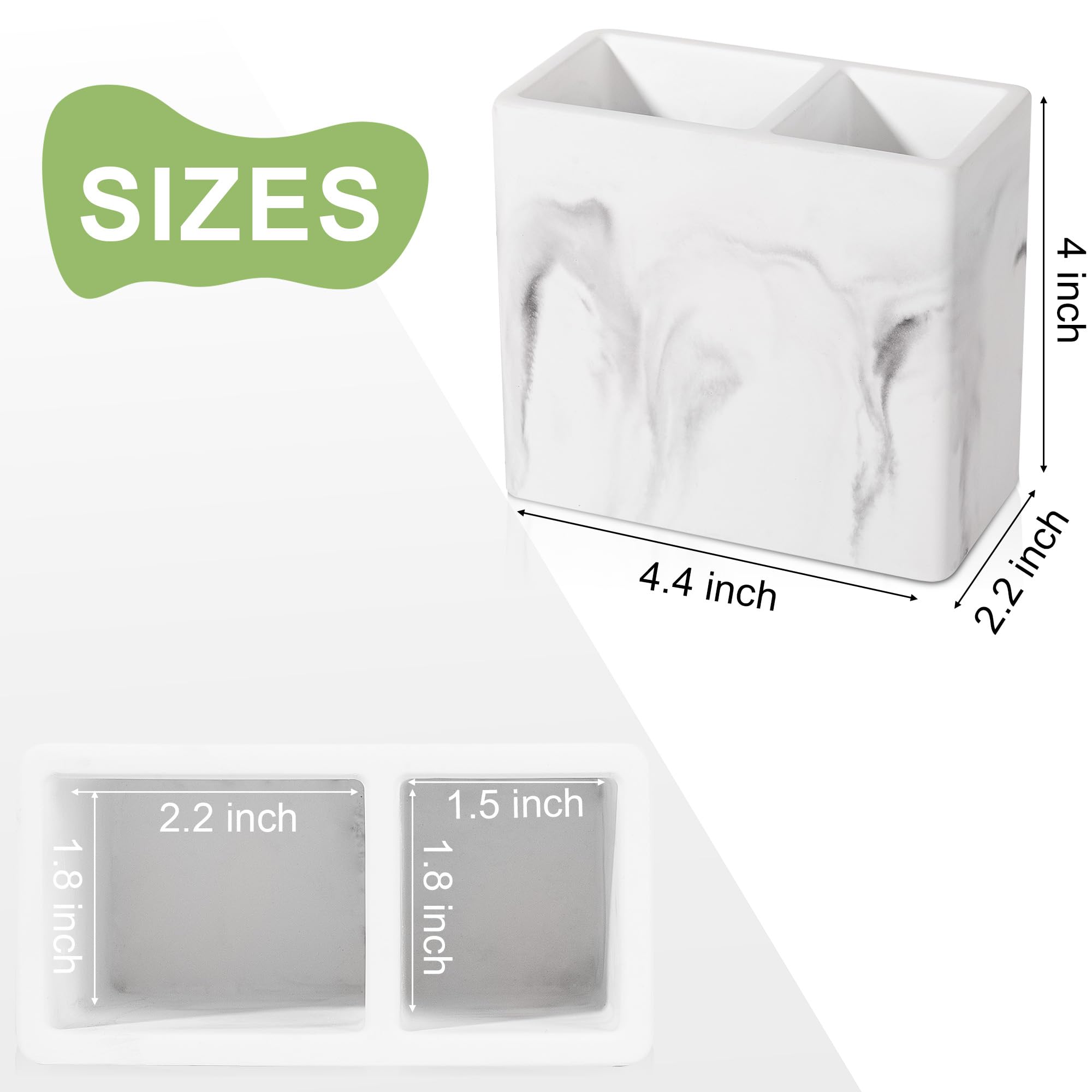Diatomite Toothbrush Holder with 2 Slots - Bathroom Organizer for Kids Electric Toothbrush & Toothpaste | Countertop, Shower, Vanity Storage | Marble White | Perfect for Modern Bathrooms & Family Homes