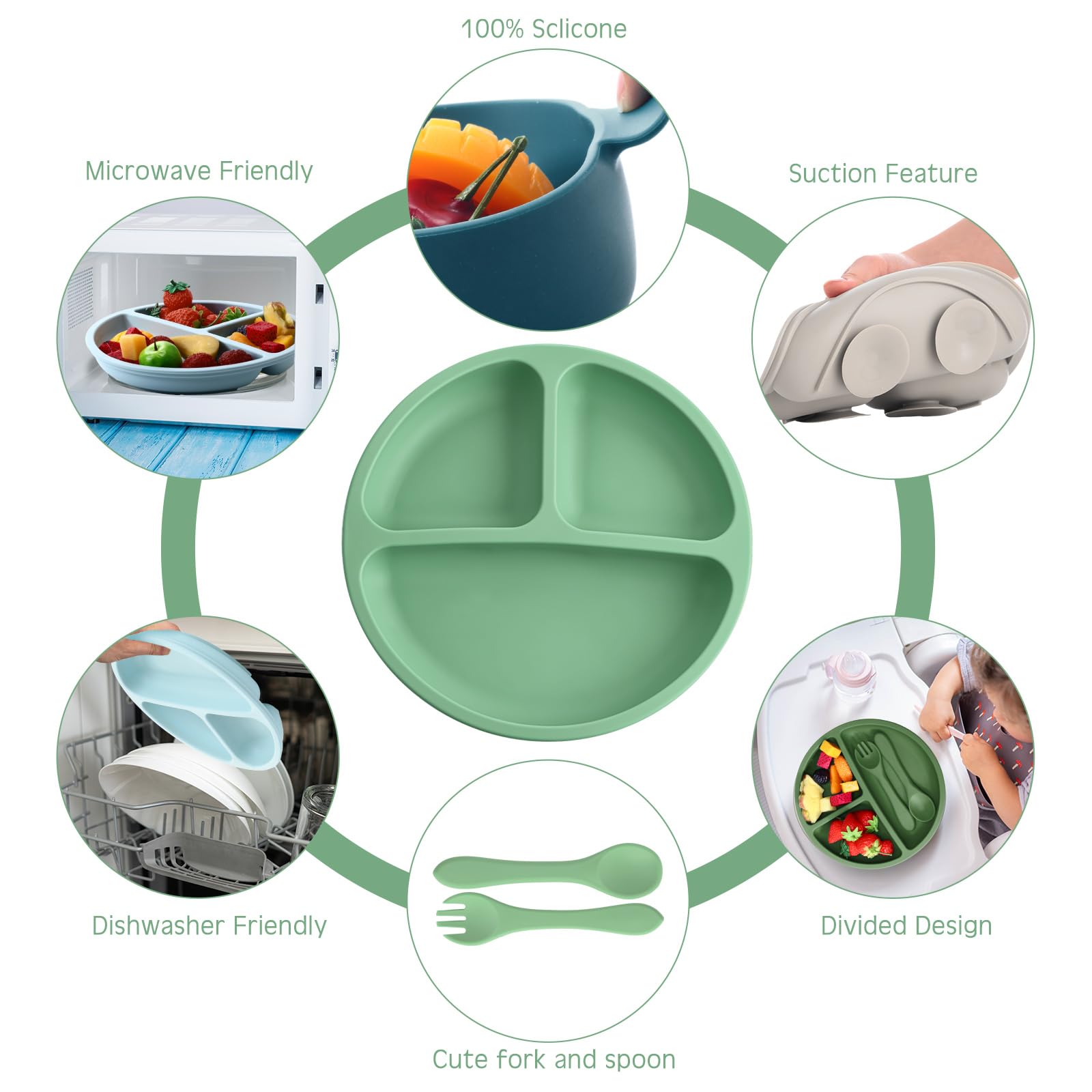 Dandat 24-Piece Silicone Baby Feeding Set - 6 Suction Bowls, 6 Divided Plates, 6 Forks & 6 Spoons - BPA-Free Toddler Utensils for Weaning & Self-Feeding - Vivid Colors (Perfect for Home, Travel & Daycare Use)