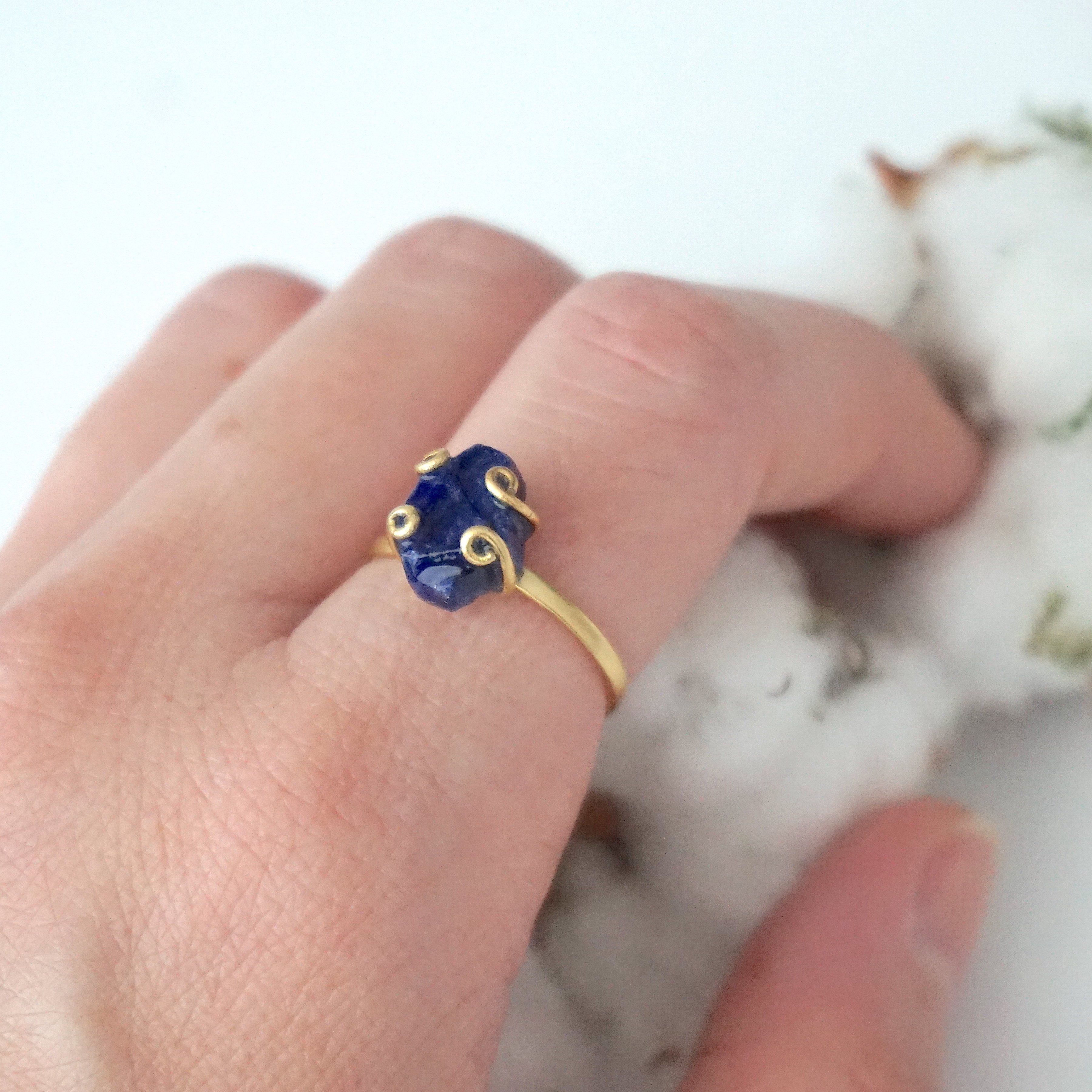 14K Gold Filled Raw Sapphire Adjustable Ring for Women | Natural Gemstone Jewelry | Perfect for Engagement, Wedding & Everyday Wear