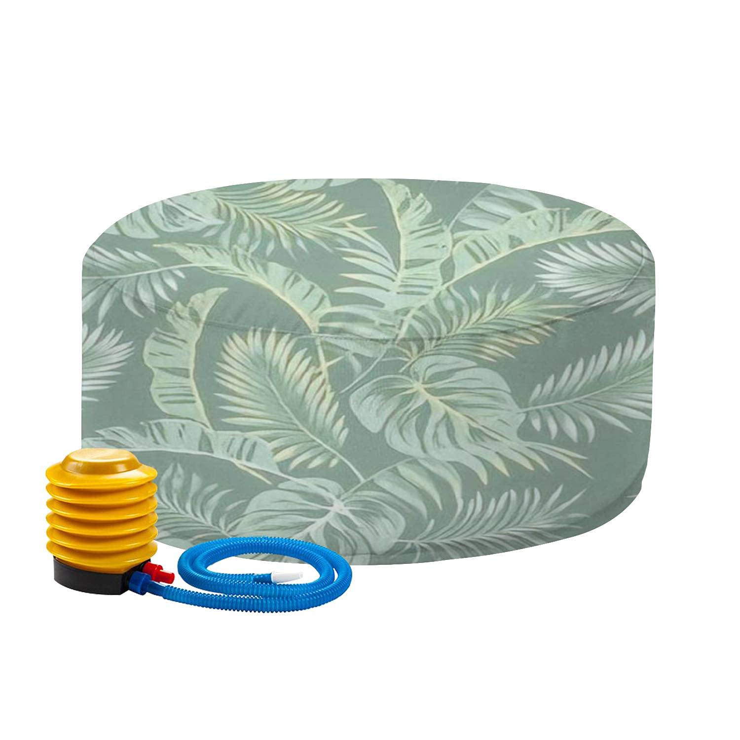 **Inflatable Stool Pouf - Portable Indoor/Outdoor Ottoman with Seamless Tropical Pattern (Palm Leaves & Plants) - Perfect for Patio, Garden, Yard, or Living Room - Foot Rest, Floor Seating & Bean Bag Alternative**