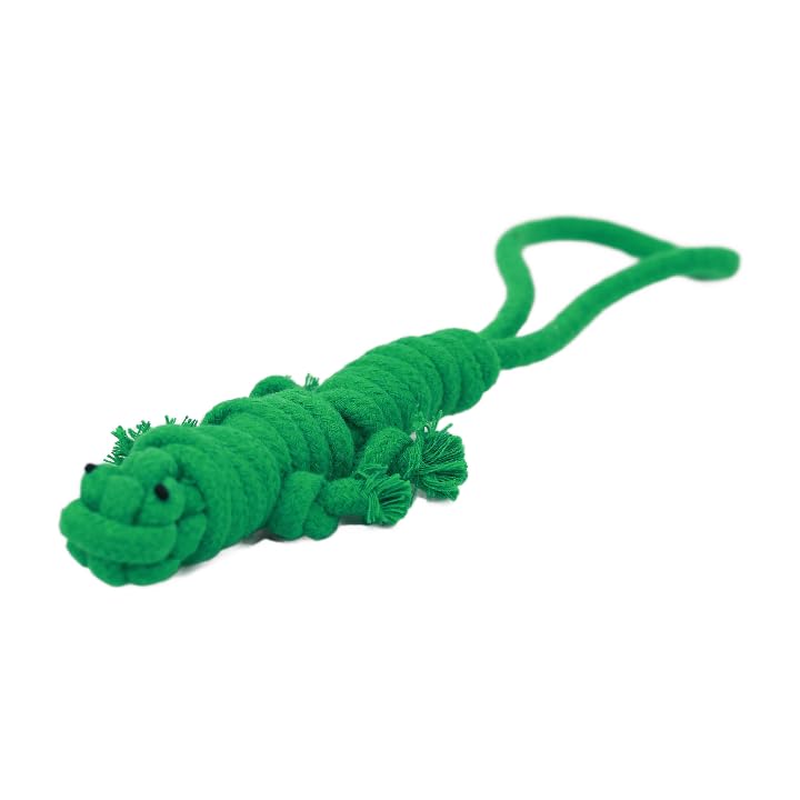 Eco-Friendly Handmade Green Lizard Rope Dog Toy - Durable Tug of War Chew Toy for Small Dogs & Puppies | Sustainable Pet Gift for Playtime, Training & Bonding Activities