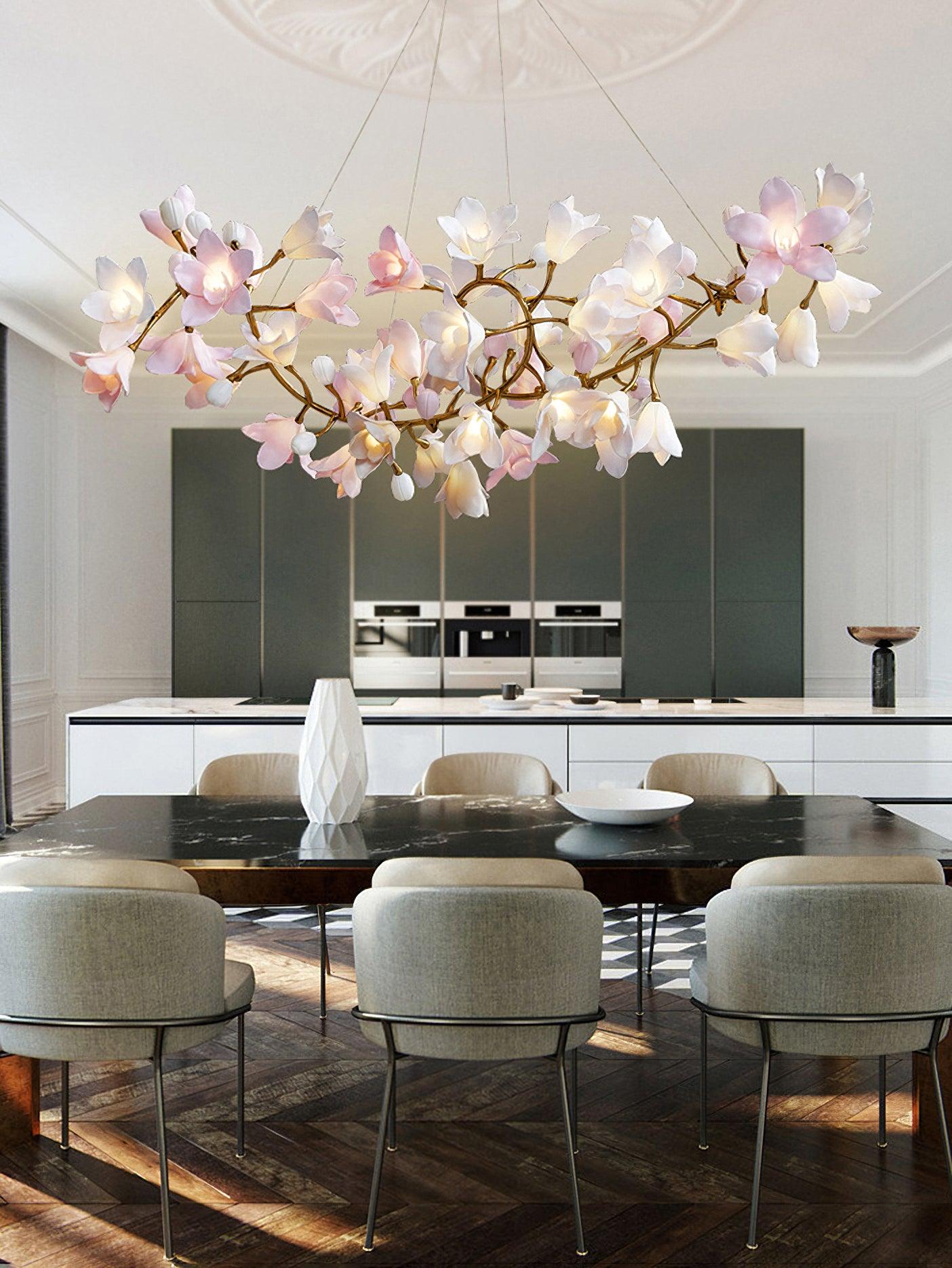 Elegant Floral Chandelier Lighting - Modern Round Blossom Ceiling Light Fixture for Dining Room, Bedroom & Living Room Decor
