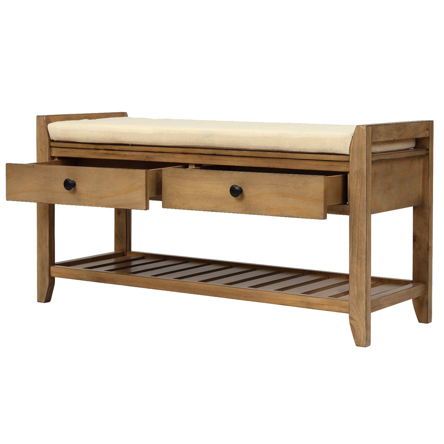 KOLESIN 2-Tier Storage Bench with Cushioned Seat - Multipurpose Entryway Shoe Organizer with Drawers & Shelf - Perfect for Living Room, Bedroom, or Hallway Organization & Extra Seating