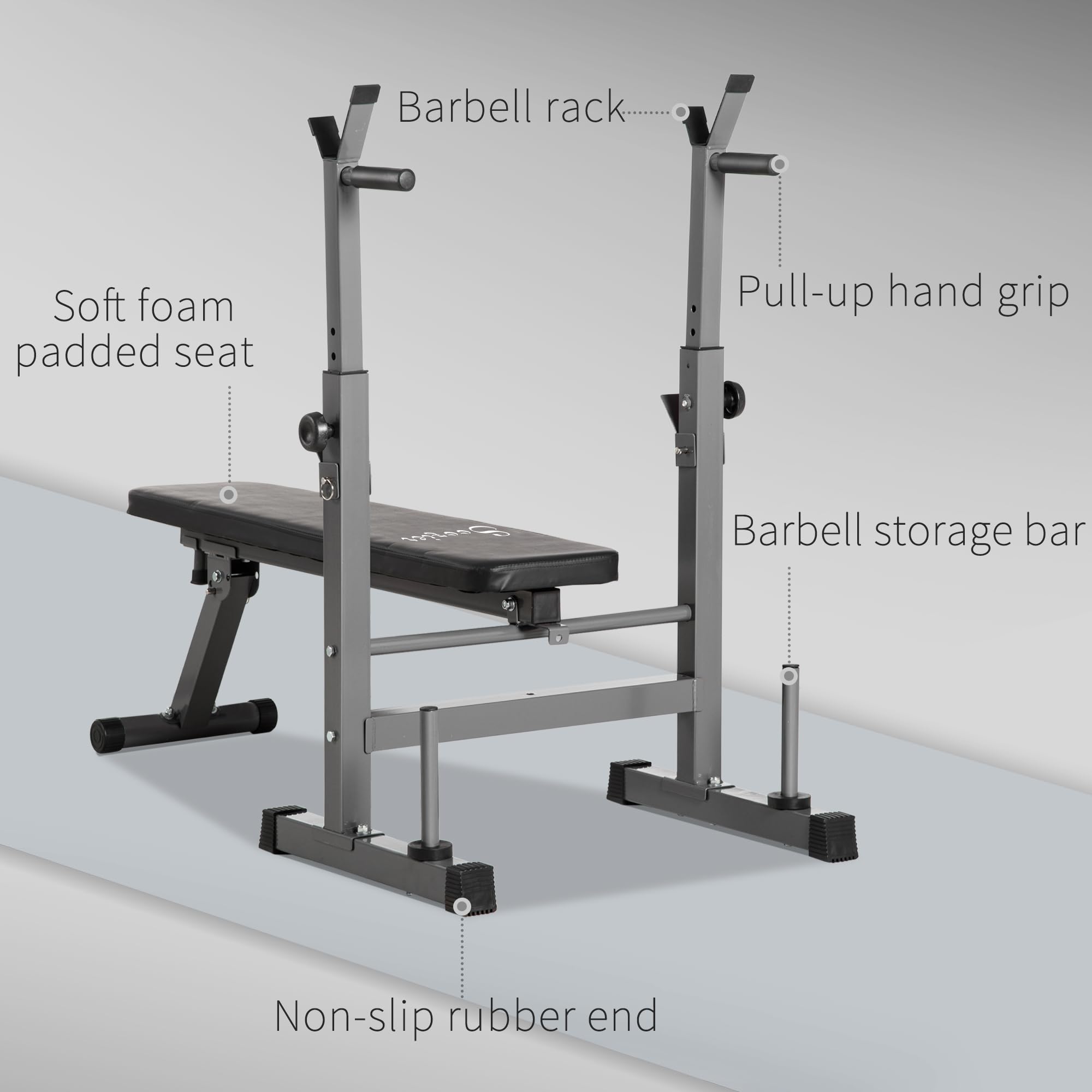 Soozier Adjustable Weight Bench - Foldable Bench Press with Barbell Rack & Dip Station for Home Gym, Strength Training & Full Body Workout - Perfect for Home Fitness, Muscle Building & Cross Training