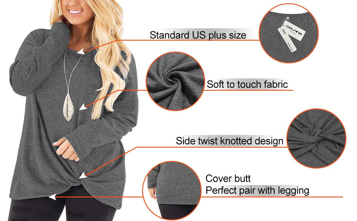 Plus Size Women's Knotted Long Sleeve T-Shirt - Loose Casual Blouse for Women | Comfortable & Stylish Top for Everyday Wear, Work & Date Night
