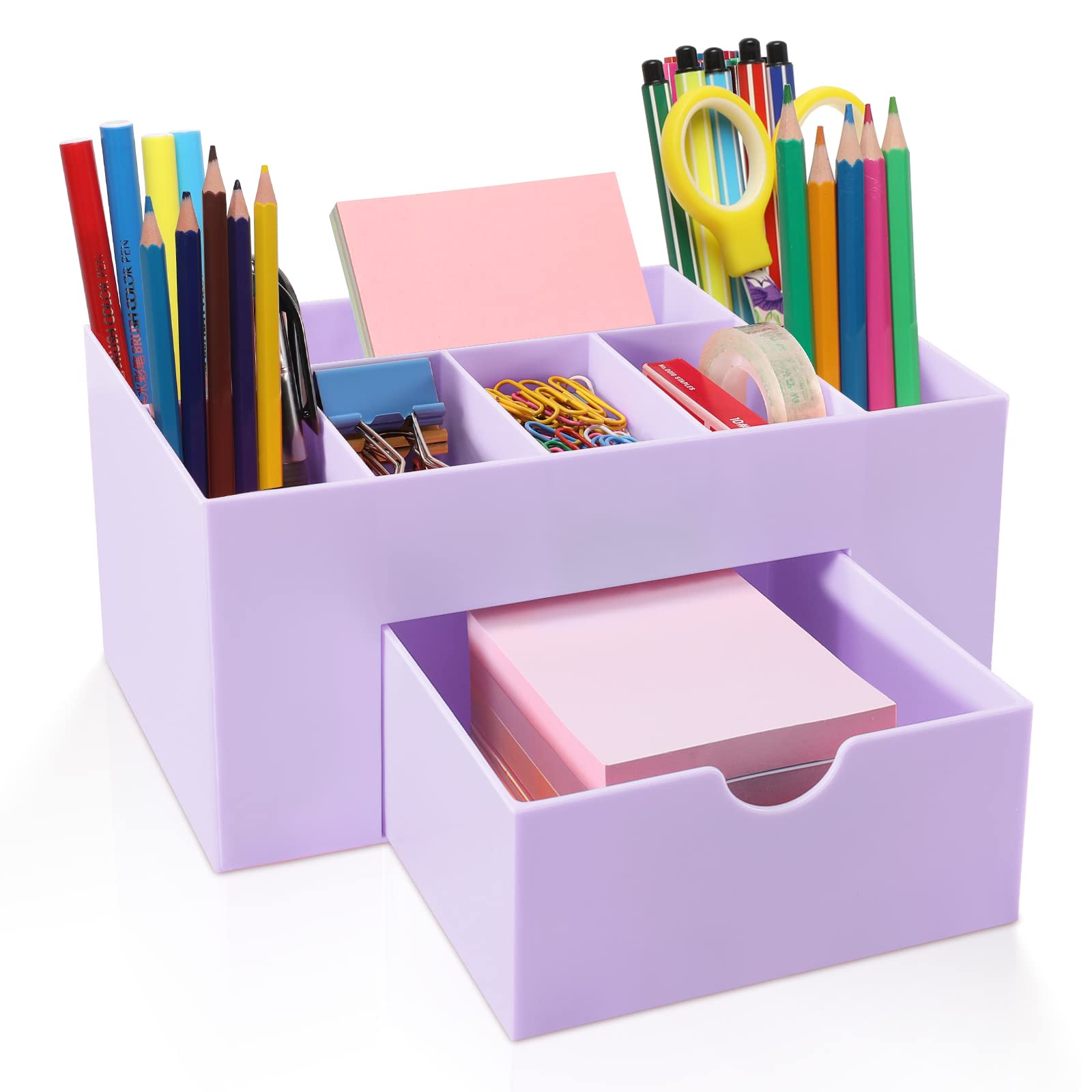 8-Compartment Purple Desk Organizer with Pen Holder & Pencil Cup - Office Supplies for Desk Organization | Perfect for Home, Office & School Workspace Accessories