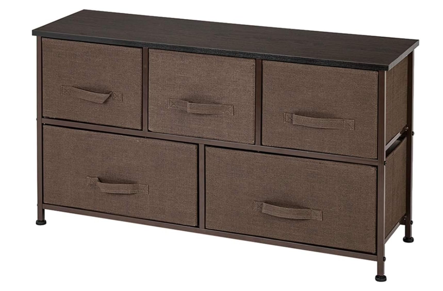 2-Tier Wide Closet Dresser with 5 Fabric Drawers - Nursery Dresser Tower, Metal Frame Storage Organizer for Bedroom, Closet & Nursery - Brown Simple Market Basket Stand by MITPATY | Space-Saving Home Organization Solution