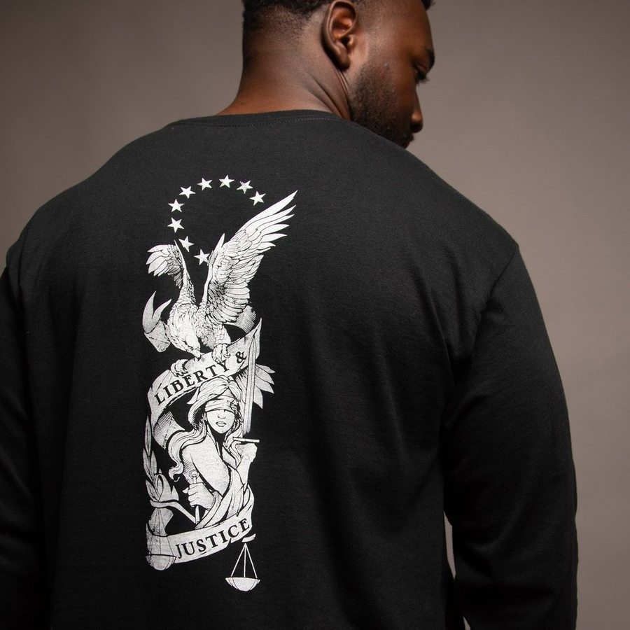 Liberty & Justice Long Sleeve T-Shirt for Men & Women - Comfortable Black Cotton Top for Casual Wear & Everyday Outfits