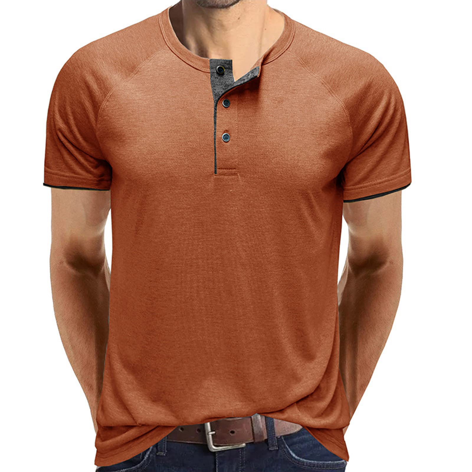 Men's Short Sleeve Button-Up T-Shirt - Solid Color Casual Tee Top | Fashionable Cotton Shirt for Summer, Work & Everyday Wear