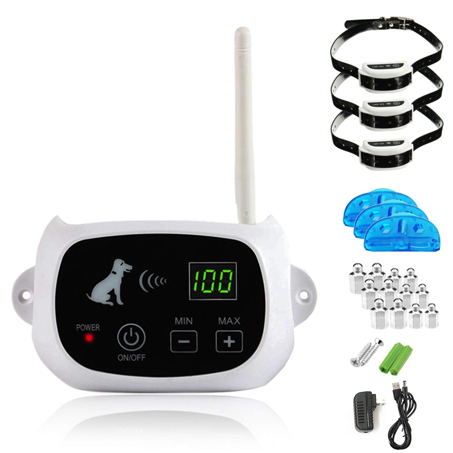 iMeshbean Electric Wireless Dog Fence System - IP65 Waterproof Pet Containment with Adjustable Boundary & Training Collar for 3 Dogs | Indoor & Outdoor Use for Yards, Gardens & Large Properties