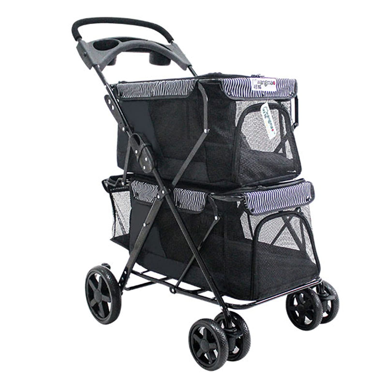GXDSSH Double Decker Pet Stroller for Dogs & Cats - Foldable Dog Stroller with Removable Cushion, Zipper Entry & Storage Basket - Perfect for Vet Visits, Shopping & Outdoor Adventures (Color: C)