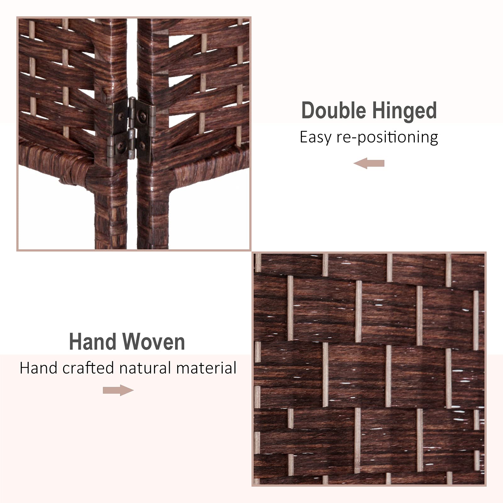 HOMCOM 6FT Tall 6-Panel Folding Privacy Screen - Portable Wicker Weave Room Divider for Bedroom, Home Office, Living Room - Brown Partition Wall for Space Separation & Decoration