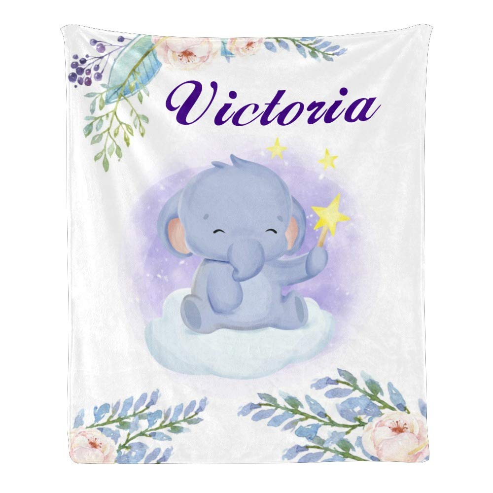 Personalized Elephant Floral Fleece Throw Blanket - Custom Name Text, Super Soft 50x60 Inch Blanket for Couch, Sofa & Bed - Perfect Gift for Birthday, Anniversary & Home Decor