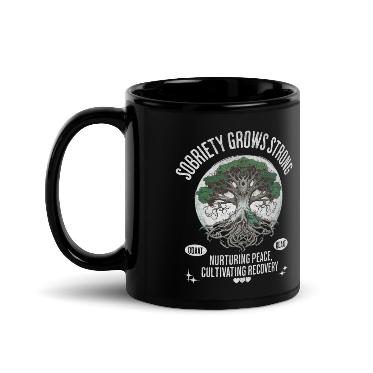 Premium Black Glossy Coffee Mug - Recovery Roots Ceramic Cup with Comfort Handle - Perfect for Home, Office & Gifts