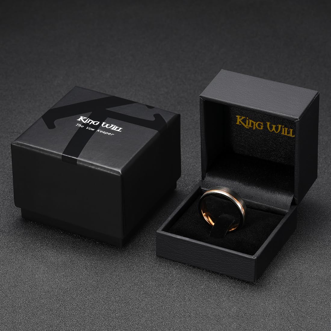 King Will LOOP Mens & Women Tungsten Carbide Wedding Band Ring - 6mm/8mm Comfort Fit, Black/Silver/Blue/Brushed Gold, Groove Design - Perfect for Anniversaries, Engagements & Everyday Wear