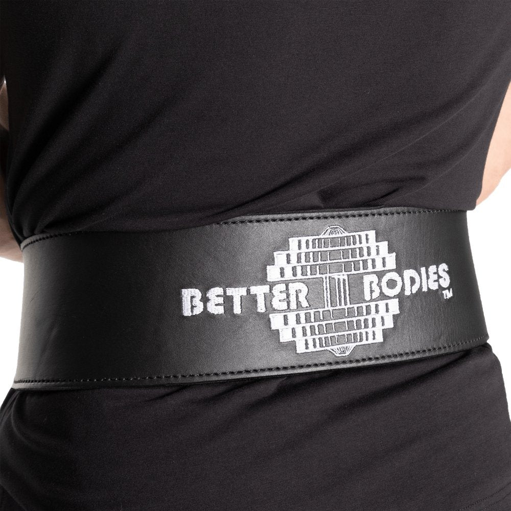 Better Bodies BB Lifting Belt for Weightlifting & Powerlifting - Premium Black Leather Gym Belt for Back Support & Strength Training - Ideal for CrossFit, Deadlifts & Squats