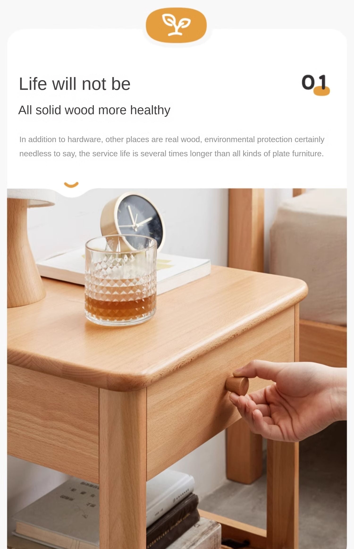 Solid Wood Nightstand - Beech & Pine Bedside Table for Bedroom, Modern & Rustic End Table with Storage Shelf - Perfect for Bedroom, Living Room, or Office