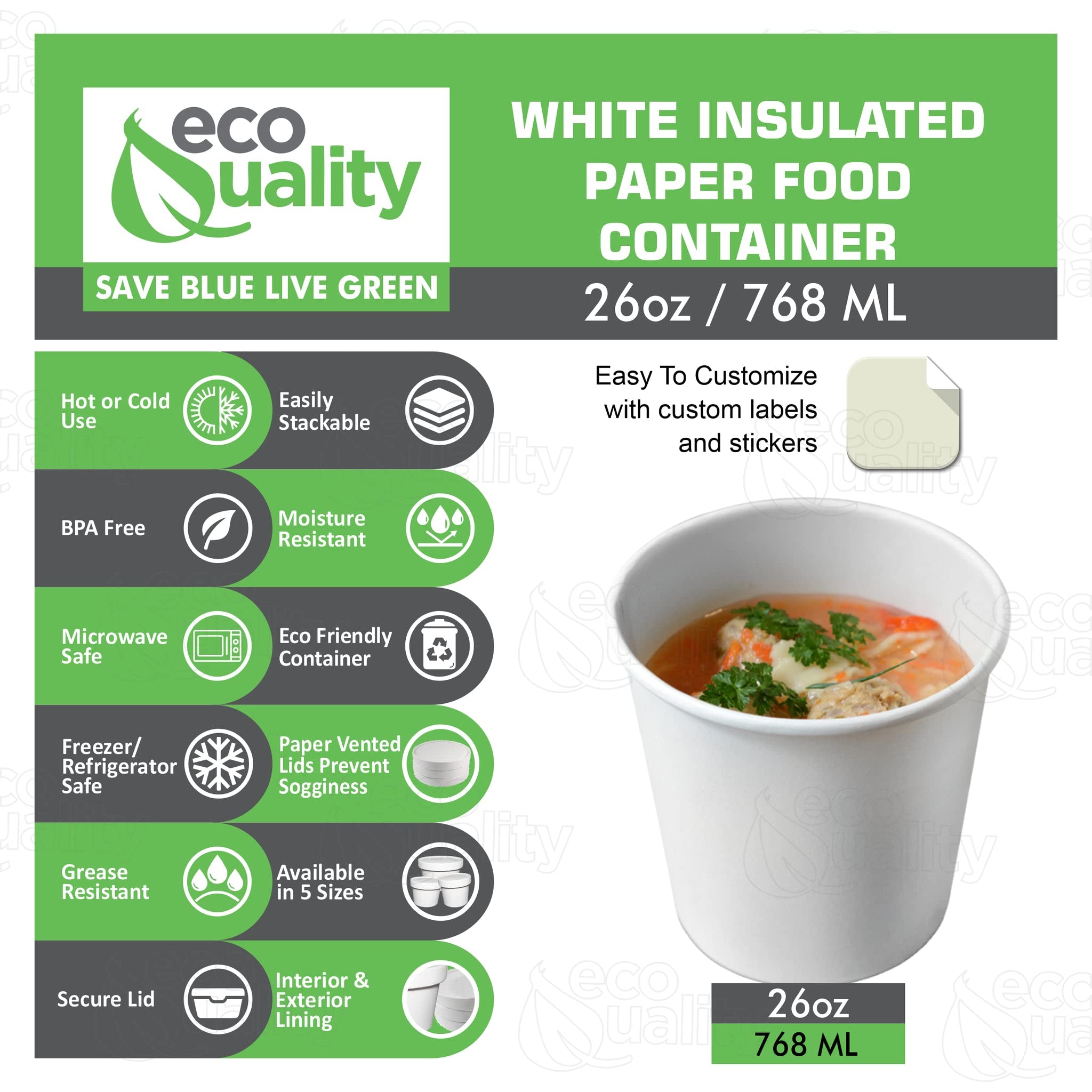 Eco-Friendly Disposable 26oz White Paper Soup Containers - Microwave & Freezer Safe Food Storage Bowls for Ice Cream, Frozen Yogurt, Desserts - Bulk Pack of 100 - Perfect for Takeout, Parties & Catering