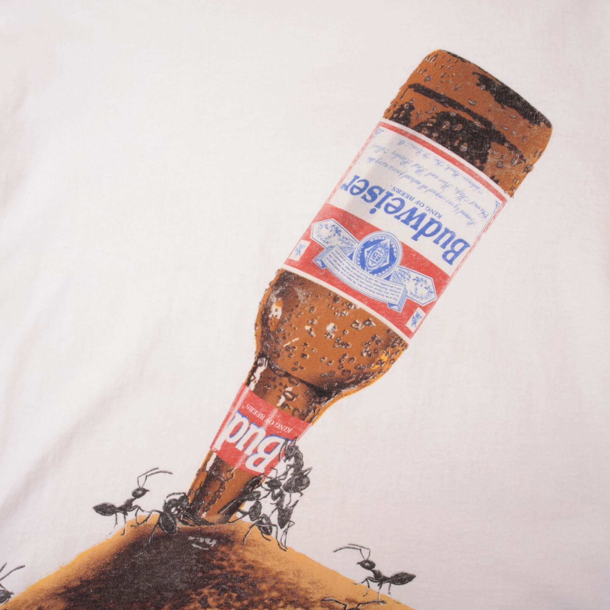 Vintage 1995 Budweiser Ants All Over Print T-Shirt XL - Made in USA - Retro Beer Graphic Tee for Casual Wear & Collectors