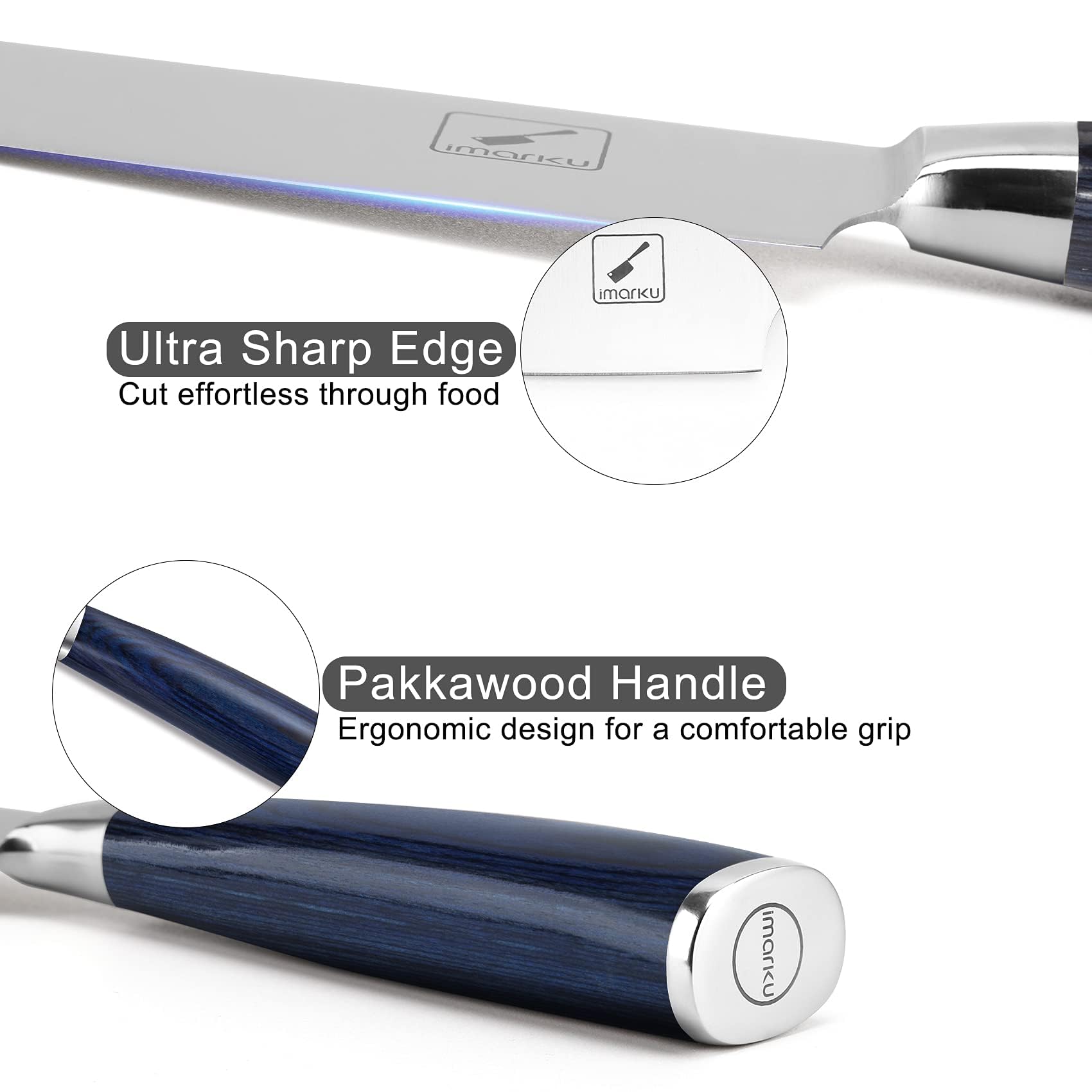 IMARKU 8 Inch Professional Chef Knife - High Carbon Stainless Steel Japanese Kitchen Knife with Ergonomic Handle | Ultra Sharp Cooking Knife for Chefs & Home Cooks | Perfect Gift for Men & Women (Blue Handle) | Ideal for Slicing, Dicing & Chopping Vegetables, Meat & Herbs