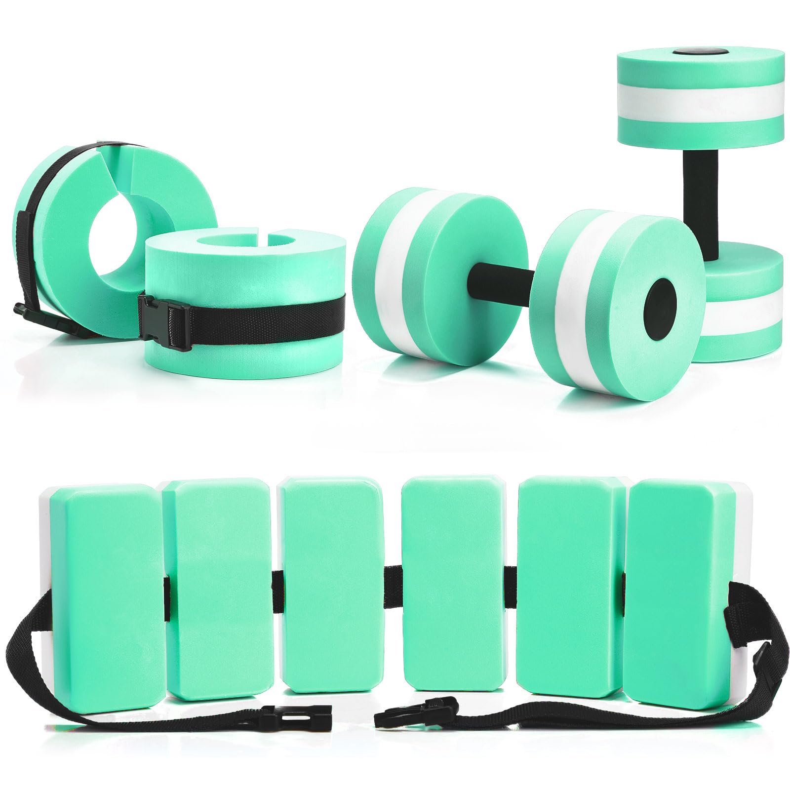 5-Piece Aquatic Exercise Set with 2 Ankle Weights, 2 Water Dumbbells & Swim Belt - Pool Fitness Equipment for Water Aerobics, Hydrotherapy & Low-Impact Workouts