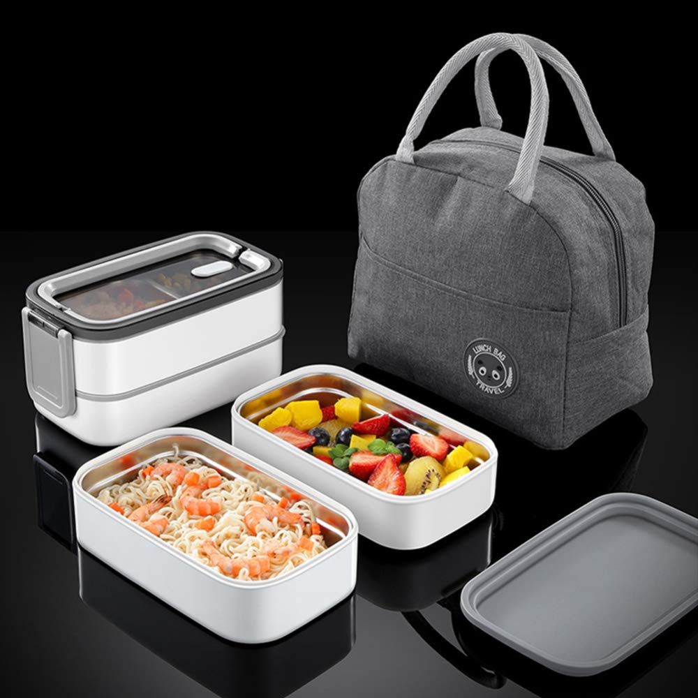 Premium Stainless Steel Double Layer Insulated Lunch Box - Leak Proof Food Container with Cup & Insulation Bag - Perfect for Salads, Sandwiches, Snacks, Office, School & Picnics - 2 Compartment Bento Box for Hot & Cold Meals
