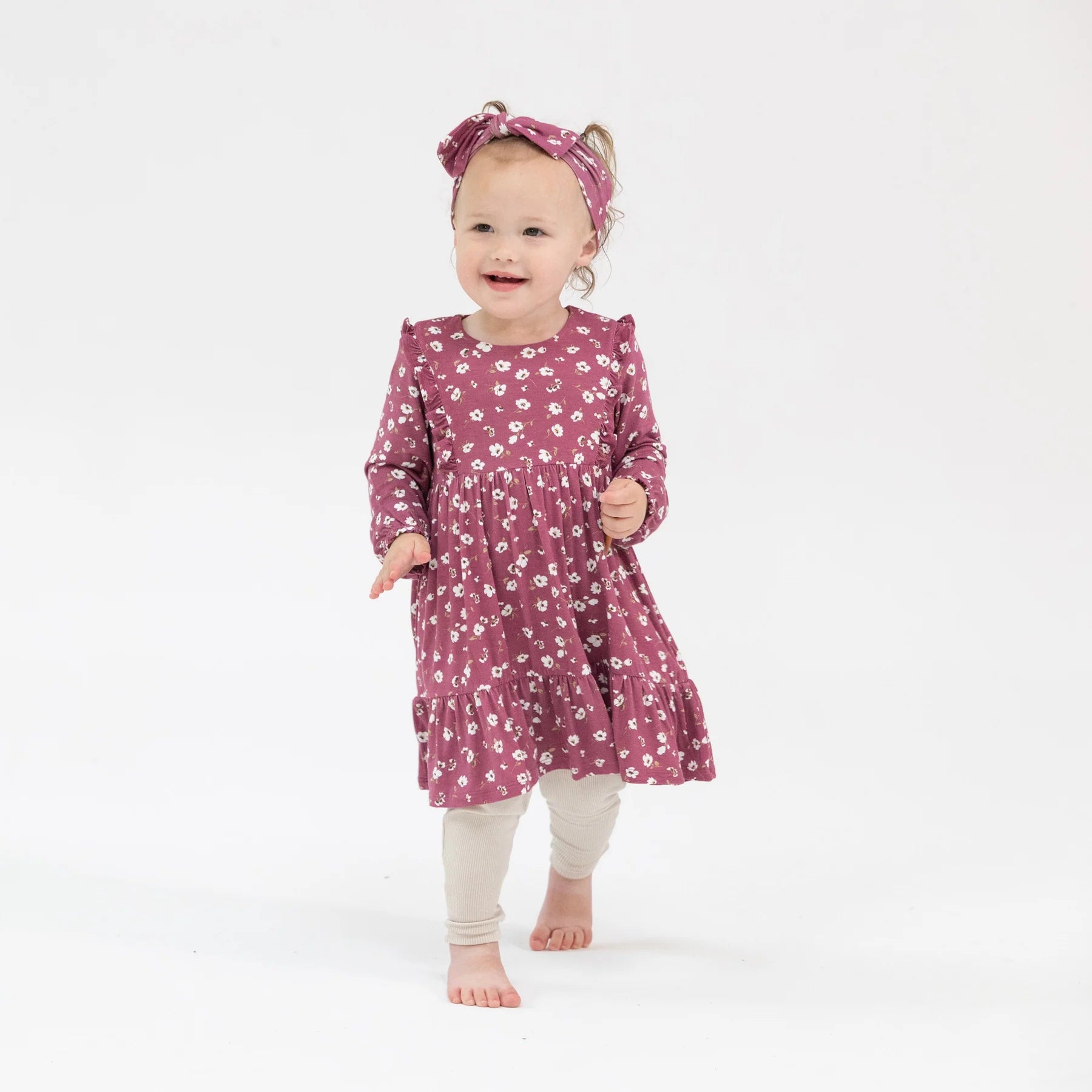Ruffle Tiered Dress and Legging Set - Plum Floral Print | Women's Casual Outfit for Spring & Summer | Perfect for Parties, Dates, and Everyday Wear