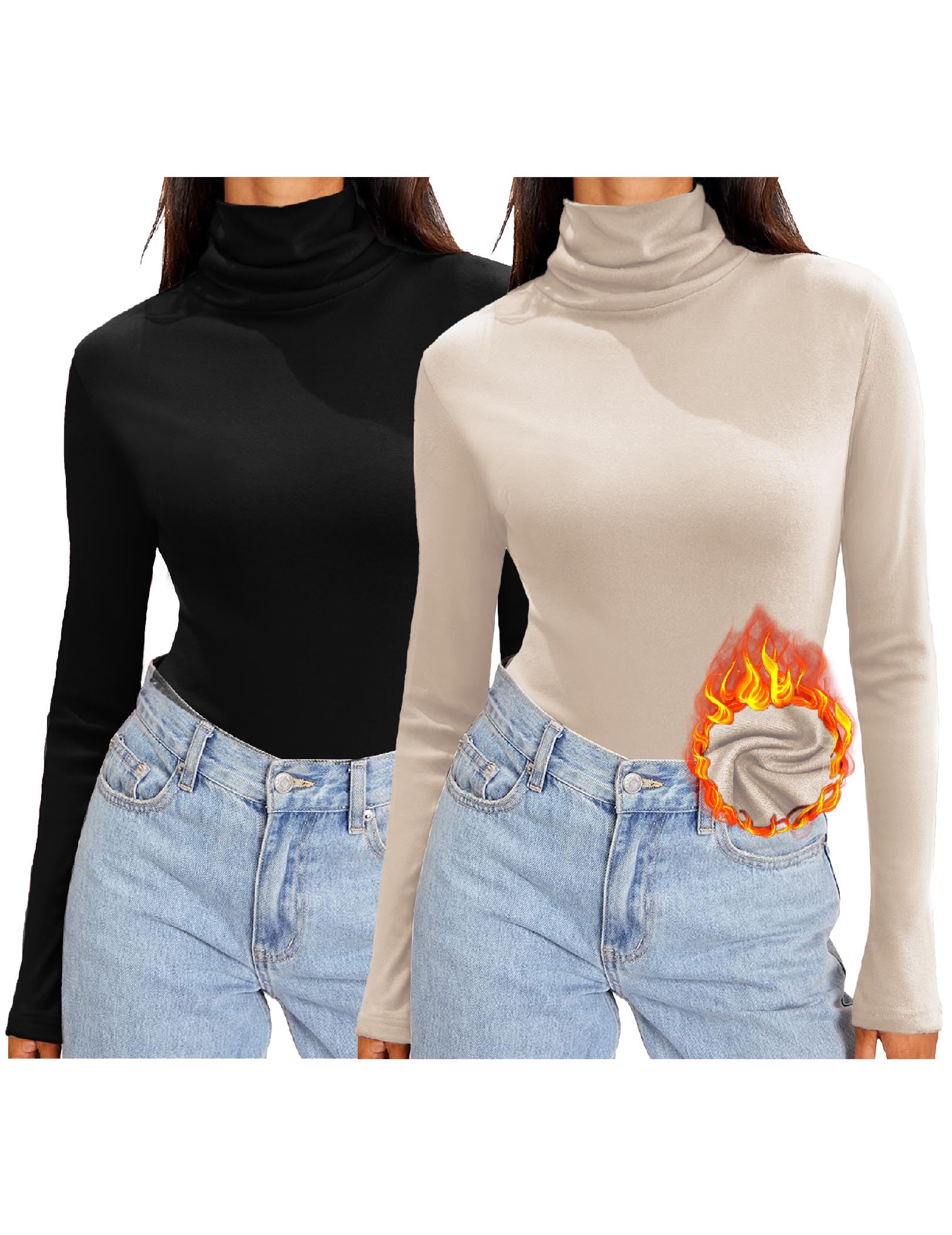 Zeagoo Women's Turtleneck Long Sleeve Thermal Shirts - Soft Winter Underwear, Fall Fashion 2024 Tight Base Layer Tops for Cold Weather & Layering Outfits