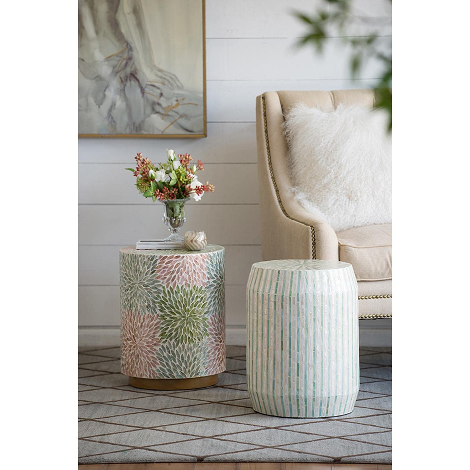 A&B Home Cylinder Capiz Stool - 18
