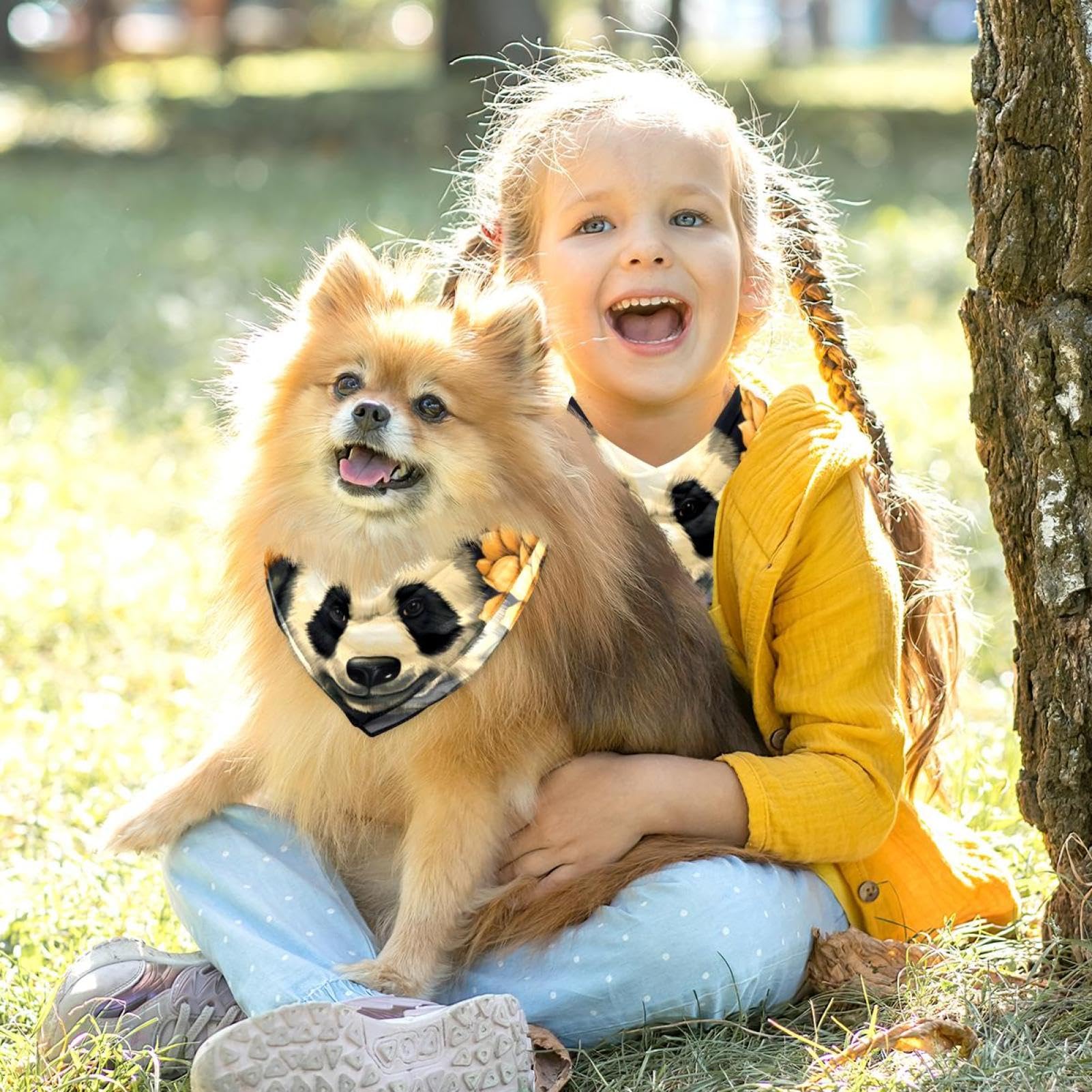 Dog Bandanas for Small Medium Large Pets - 2-Piece Set with Panda Bear & Sunflower Designs - Fashionable Pet Scarf Accessories for Dogs & Cats - Perfect for Daily Walks, Photo Shoots & Special Occasions