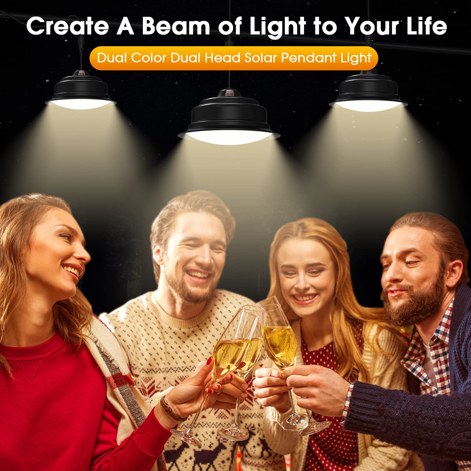 Solar Pendant Lights 2 Pack - Dimmable 120 LED Indoor/Outdoor Waterproof Lighting with Remote (Cool/Warm White) - Perfect for Patio, Porch, Barn, Chicken Coop & Garden Decor