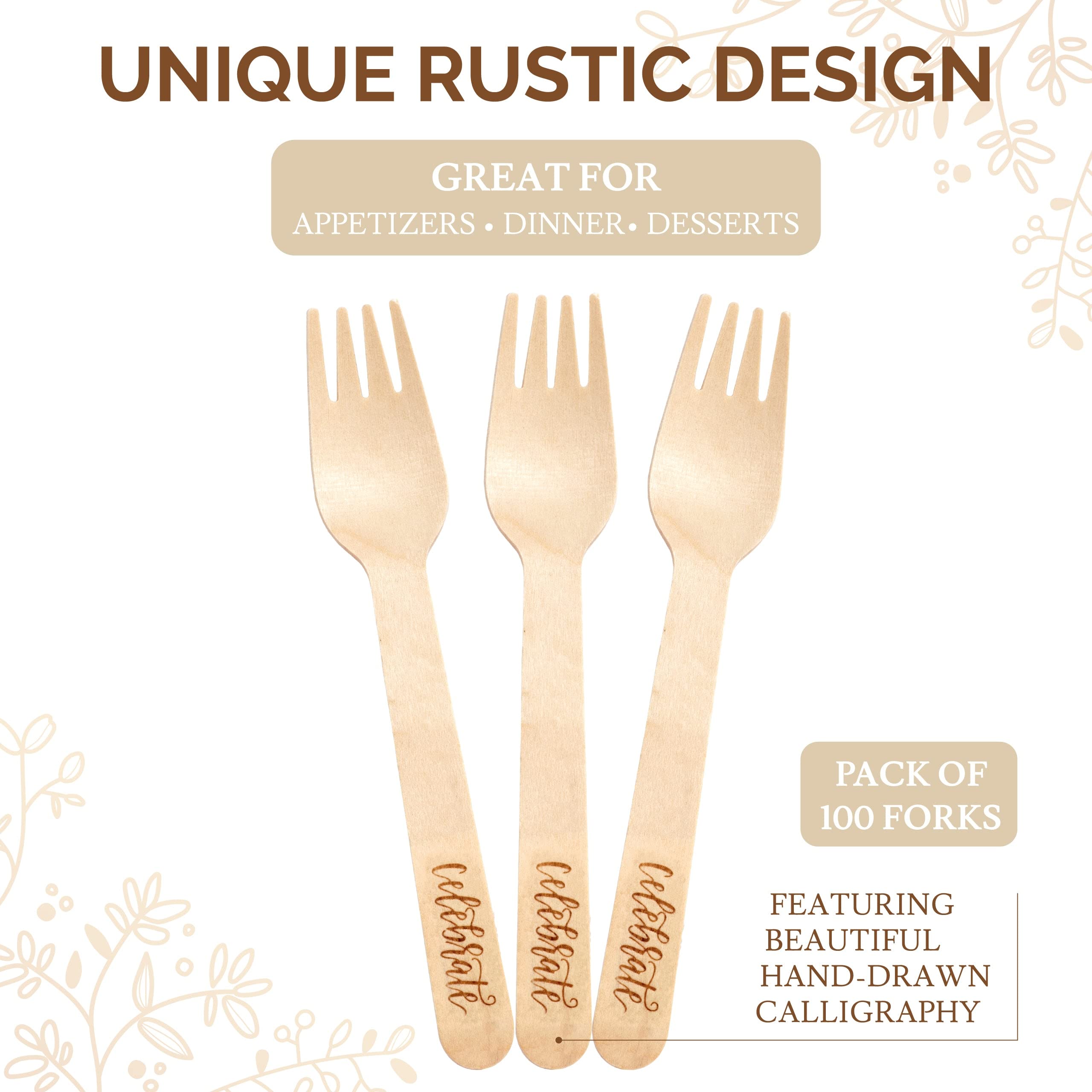 Eco-Friendly Disposable Forks - 100 Pack Biodegradable Compostable Cutlery for Birthday Parties, Weddings, Catering & Events | Plastic-Free Alternative for Sustainable Dining & Outdoor Picnics