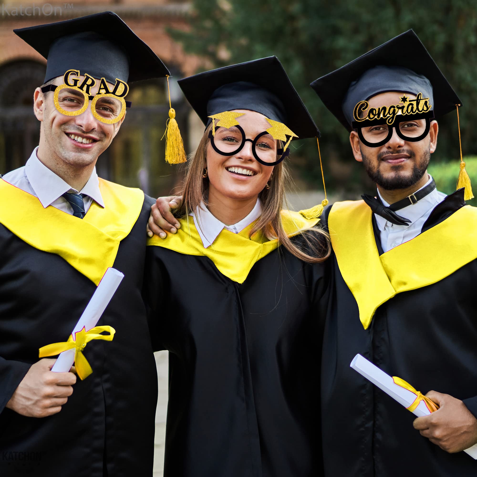 2024 Graduation Glasses - Black & Gold Photo Booth Props (Pack of 12) | Graduation Party Decorations, Graduation Favors for College & High School Celebrations | Perfect for Graduation Photos, Parties & Events