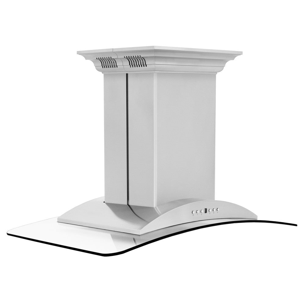 ZLINE GL9iCRN BT Stainless Steel Island Mount Range Hood with Built-in CrownSound Bluetooth Speakers - Premium Kitchen Ventilation for Modern Homes, Perfect for Cooking & Entertaining