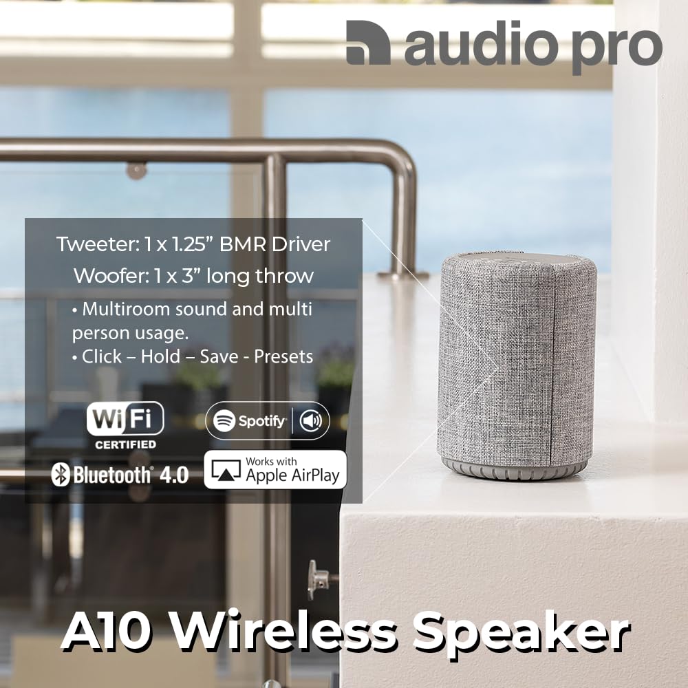 Premium Portable Bluetooth Speaker with Alexa - High Fidelity Wireless Audio for Home, Travel & Outdoor | WiFi, MultiRoom, Spotify Connect | Water-Resistant Light Grey Speaker for Parties, Beach & Camping