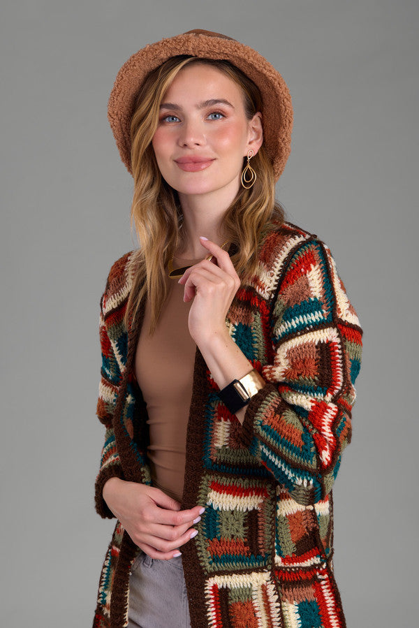 Stylish Crochet Long Cardigan Marrakesh Jacket - Boho Chic Open Front Cover Up for Women - Perfect for Beach, Festival & Casual Outfits