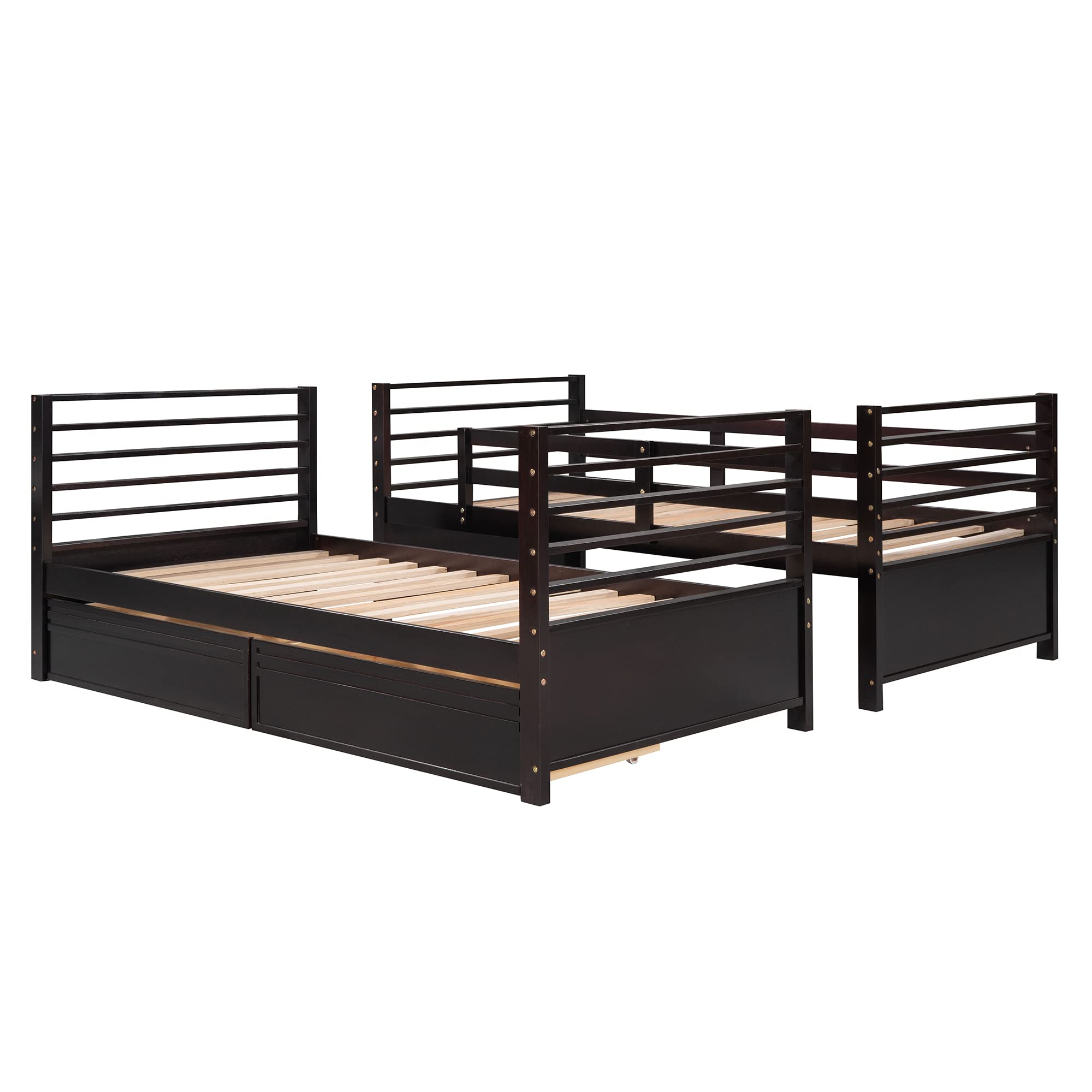 P PURLOVE Twin Over Twin Wood Bunk Bed Frame with 2 Storage Drawers & Removable Ladder - Converts to 2 Single Beds - No Box Spring Needed - Espresso Finish - Perfect for Kids, Teens & Small Bedrooms