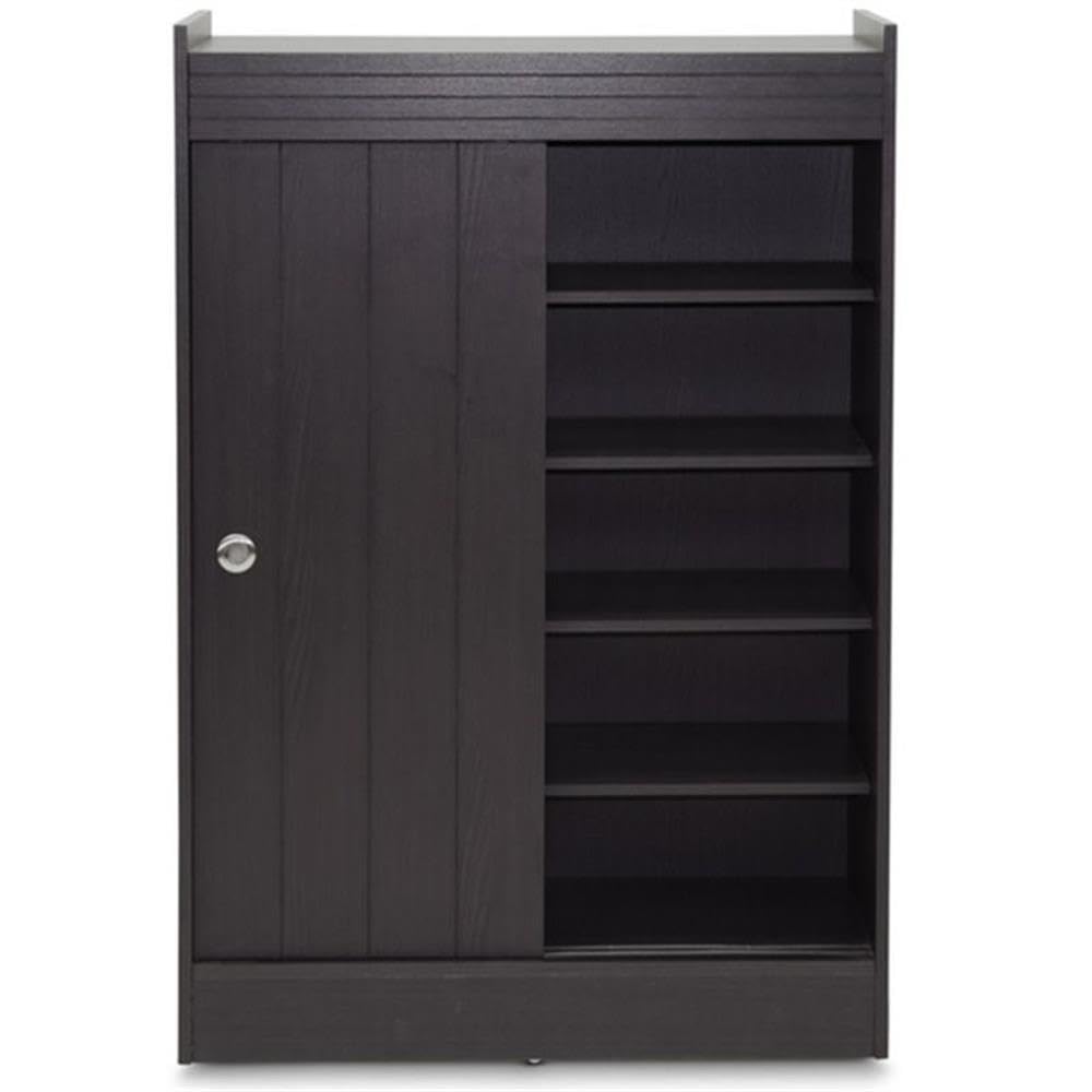 Pemberly Row Espresso Shoe Cabinet - Modern Entryway Storage Organizer for Shoes & Boots | Perfect for Small Spaces, Hallways & Closets