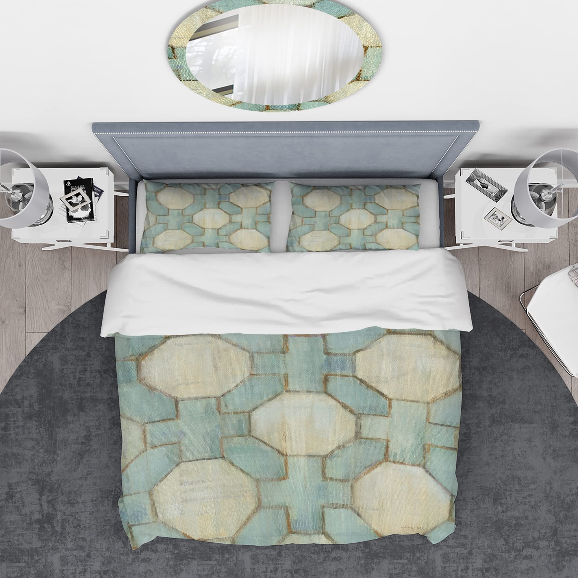 DesignQ Geometric Modern Duvet Cover Set - Twin Size Beige Abstract Bedding 3-Piece Set for All Seasons | Contemporary Home Decor for Bedroom & Guest Room